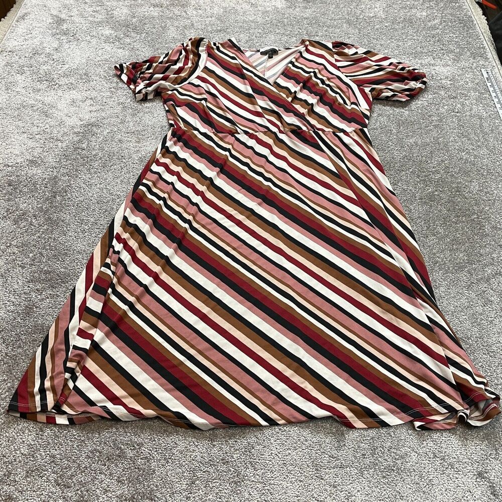 Eloquii Elements Dress Womens Plus 24 Red Striped A Line Short Sleeve Stretch